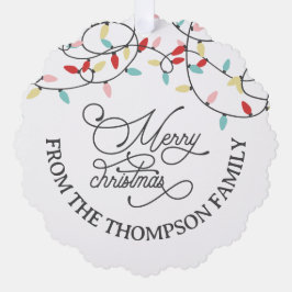 ホワイトパステルストリングライツメリークリスマス オーナメントカード
