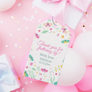 ホワイトパステルバタフライガールズガーデンパーティー ギフトタグ