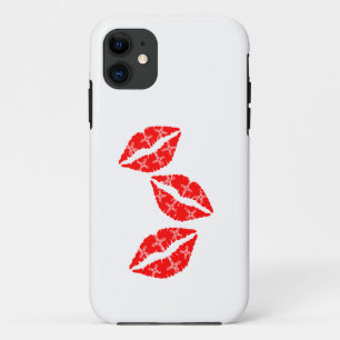 ホワイトパターンギフト付き3つの赤い口紅キス iPhone 11 ケース