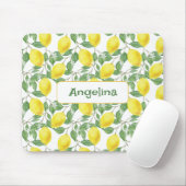 ホワイトパターン黄水色レモンマウスパッド マウスパッド (マウス)