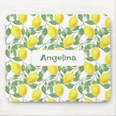 ホワイトパターン黄水色レモンマウスパッド マウスパッド (正面)