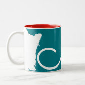 ホワイトパピー中国のドッグイヤー誕生日モノグラムM1 ツートーンマグカップ (左)