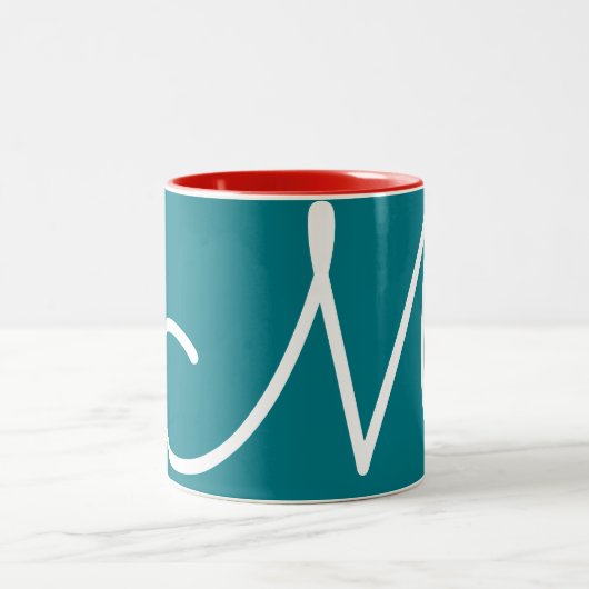 ホワイトパピー中国のドッグイヤー誕生日モノグラムM1 ツートーンマグカップ (中央)