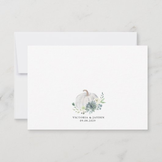 ホワイトパンプキエレガントン多肉性秋シック結婚ズ 出欠カード (裏面)