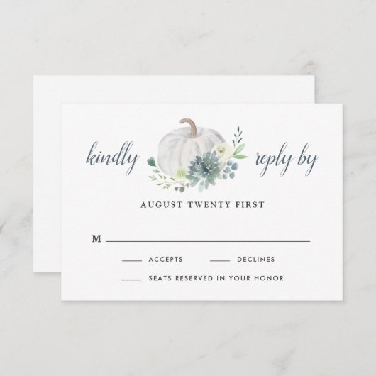 ホワイトパンプキエレガントン多肉性秋シック結婚ズ 出欠カード (正面/裏面)