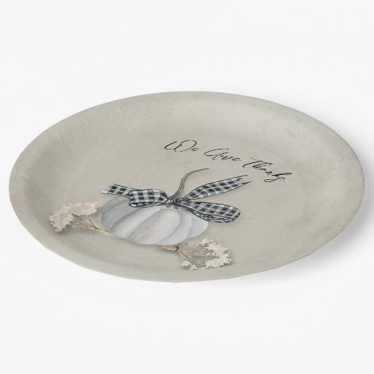 ホワイトパンプキエレガントン秋感謝祭 ペーパープレート (アングル)