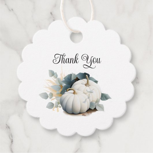 ホワイトパンプキンとユーカリの秋の感謝 フェイバータグ (正面)