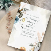 ホワイトパンプキンと秋のワイルドフラワーのウェディング 招待状