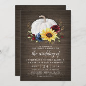 ホワイトパンプキンひまわりバラ ゴールド 秋のウェディング 招待状 (正面/裏面)