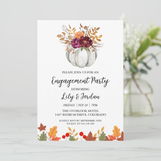 ホワイトパンプキンアンドグリーンリー秋婚約パーティ 招待状 (スタンド正面)