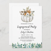 ホワイトパンプキンアンドグリーンリー秋婚約パーティ 招待状 (正面/裏面)