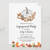 ホワイトパンプキンアンドグリーンリー秋婚約パーティ 招待状 (正面/裏面)