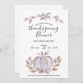 ホワイトパンプキンウォーターカラー感謝祭招待状 案内状 (正面/裏面)