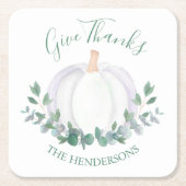 ホワイトパンプキンエレガント感謝祭 スクエアペーパーコースター (正面)