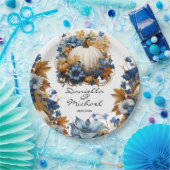 ホワイトパンプキンエレガント秋ガーデン ペーパープレート (パーティー)