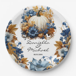 ホワイトパンプキンエレガント秋ガーデン ペーパープレート