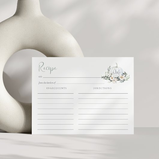 ホワイトパンプキングリーンブライダルシャワーレシピカード ポストカード