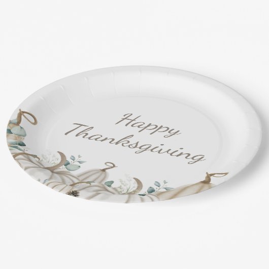 ホワイトパンプキンスファームハウスモダンハッピーサンクスギビング ペーパープレート (アングル)