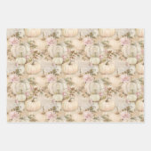 ホワイトパンプキンズパステルピンク秋ウォーター色フローラ ラッピングペーパーシート (正面3)