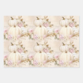 ホワイトパンプキンズパステルピンク秋ウォーター色フローラ ラッピングペーパーシート (正面)