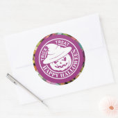 ホワイトパンプキンハッピー ハロウィン カラフルなチェック柄 ラウンドシール (封筒)