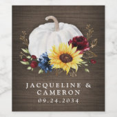 ホワイトパンプキンヒマワリバラ金ゴールド秋の結婚式 ワインラベル (シングルラベル)