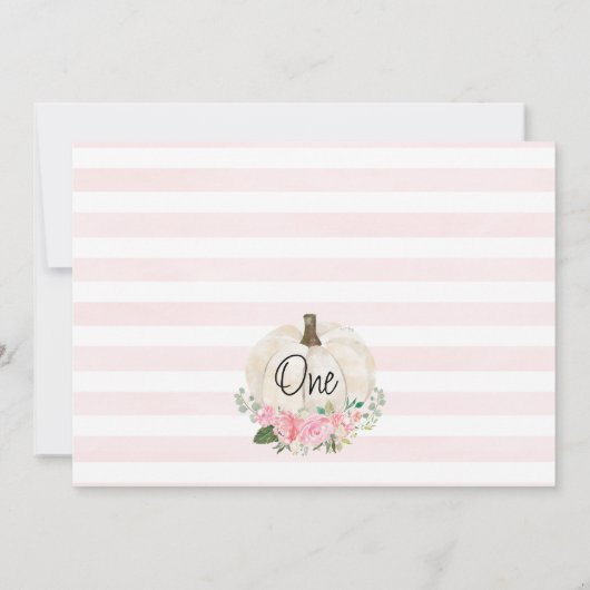 ホワイトパンプキンピンクフローラ写真1st誕生日 招待状 (裏面)