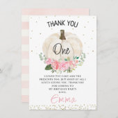 ホワイトパンプキンピンクフローラ誕生日サンキューカード 招待状 (正面/裏面)