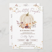 ホワイトパンプキンファースト誕生日、秋1歳 招待状 (正面/裏面)