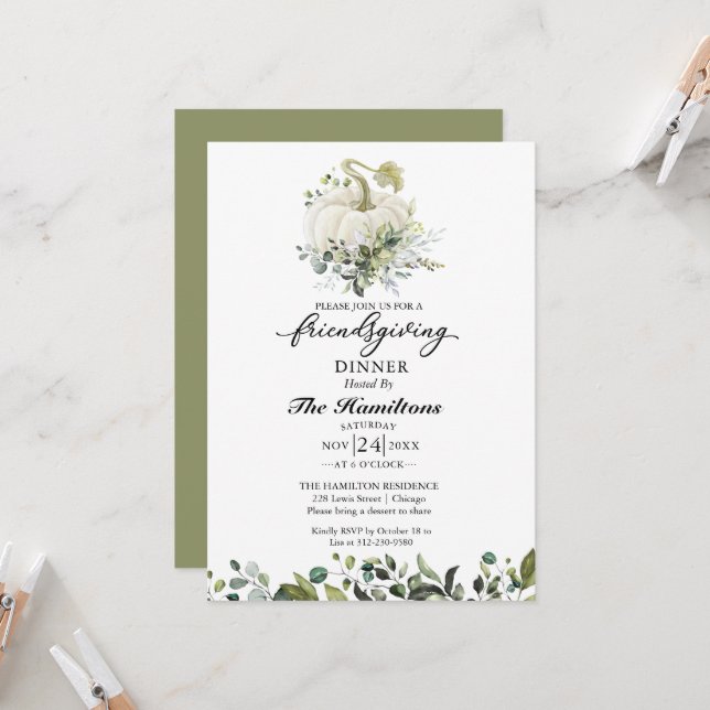 ホワイトパンプキンフレンドシビングディナー招待状 (正面/裏面インサイチュ)