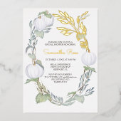 ホワイトパンプキンブライダルシャワーグリーン離れズ 箔招待状 (正面)