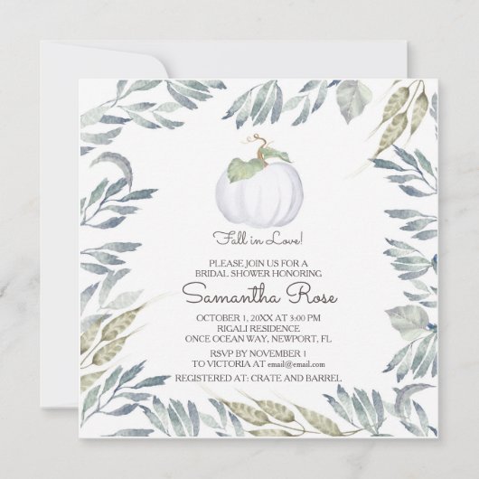 ホワイトパンプキンブライダルシャワー招待状スクエア 招待状 (正面)