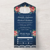 ホワイトパンプキンブルゴーニュフローラネイビーブルー結婚ズ オールインワン招待状 (内側)