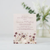 ホワイトパンプキンブルゴーニュワイルドフラワー50誕生日 インビテーションポストカード (スタンド正面)