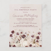 ホワイトパンプキンブルゴーニュワイルドフラワー70誕生日 インビテーションポストカード (正面)