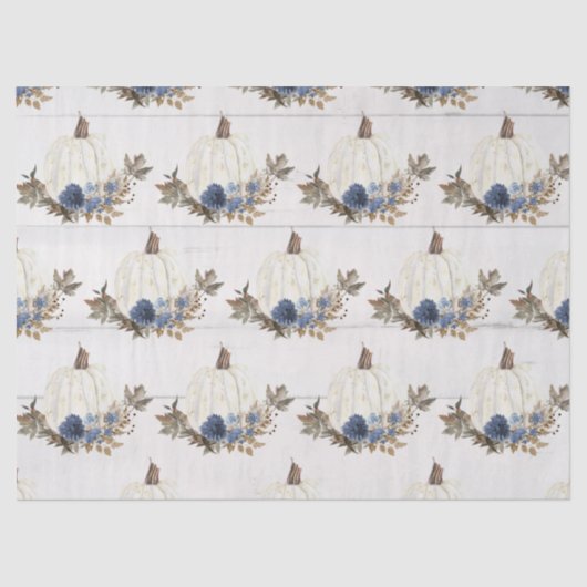 ホワイトパンプキンブルーフローラと紅葉水彩 薄葉紙 (正面)