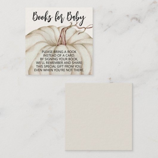 ホワイトパンプキンベイビーシャワーブック 赤ちゃんのための本 エンクロージャーカード (正面/裏面)