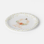 ホワイトパンプキンベイビーシャワー水彩フローラ ペーパープレート (アングル)