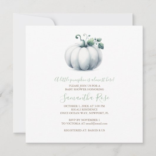ホワイトパンプキンベビーシャワー招待状スクエア 招待状 (正面)