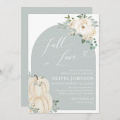 ホワイトパンプキン秋インラブブライダルシャワー 招待状 (正面/裏面)