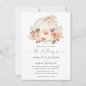 ホワイトパンプキン秋赤面オレンジ色のフローラ結婚ズ 招待状 (正面)