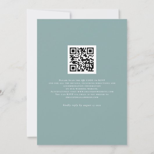 ホワイトパンプキン ティールグリーンのQRコード付ウェディング招待状 招待状 (裏面)
