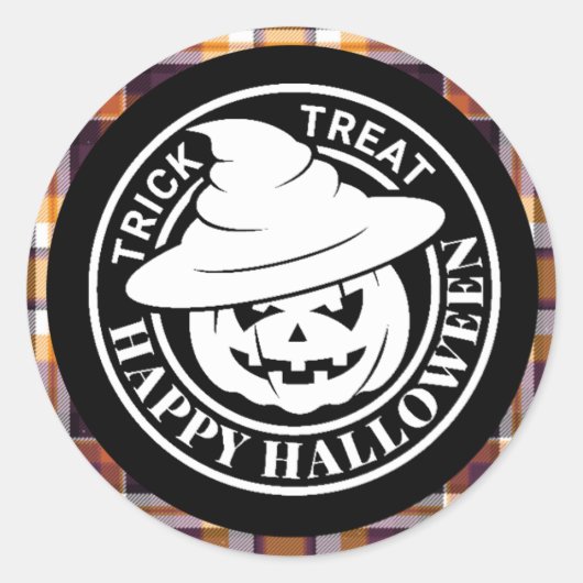 ホワイトパンプキン ハッピー ハロウィン ブラック/オレンジ プライド ラウンドシール (正面)