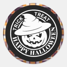ホワイトパンプキン ハッピー ハロウィン ブラック/オレンジ プライド ラウンドシール