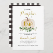 ホワイトパンプキン ワンピース バースデー グリーン フラワー 招待状 (正面/裏面)