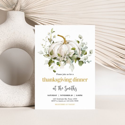 ホワイトパンプキン 秋 感謝祭 ディナーパーティー 招待状