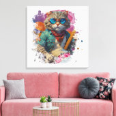 *~*ホワイトパーカッショニストクール猫AP91ドラマー キャンバスプリント (インサイチュ (リビング))