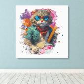 *~*ホワイトパーカッショニストクール猫AP91ドラマー キャンバスプリント (インサイチュ (ウッドフロア))