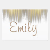 ホワイトパーソナライズされたウィズ金ゴールドリボン誕生日 ラッピングペーパーシート (正面)