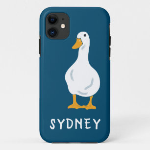 ホワイトパーソナライズされたダックイラストレーション iPhone 11 ケース